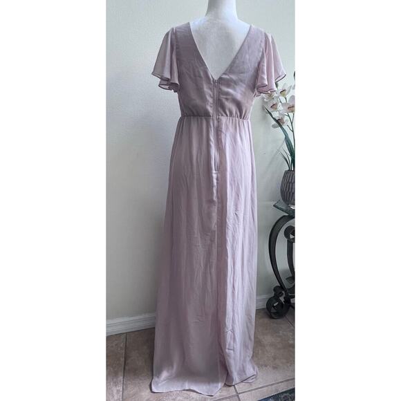 Birdy Grey Hannah Maxi Ruffle Sleeve Dress M in Crepe Taupe Bridesmaid Wedding - Picture 6 of 8